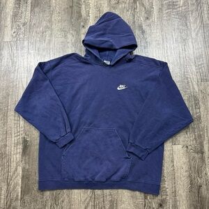 Vintage 90s Nike Hoodie Embroidered Logo Swoosh Navy Blue Heavyweight